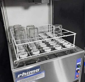 freestanding dishwasher pass through bottle washer with rack and bottles